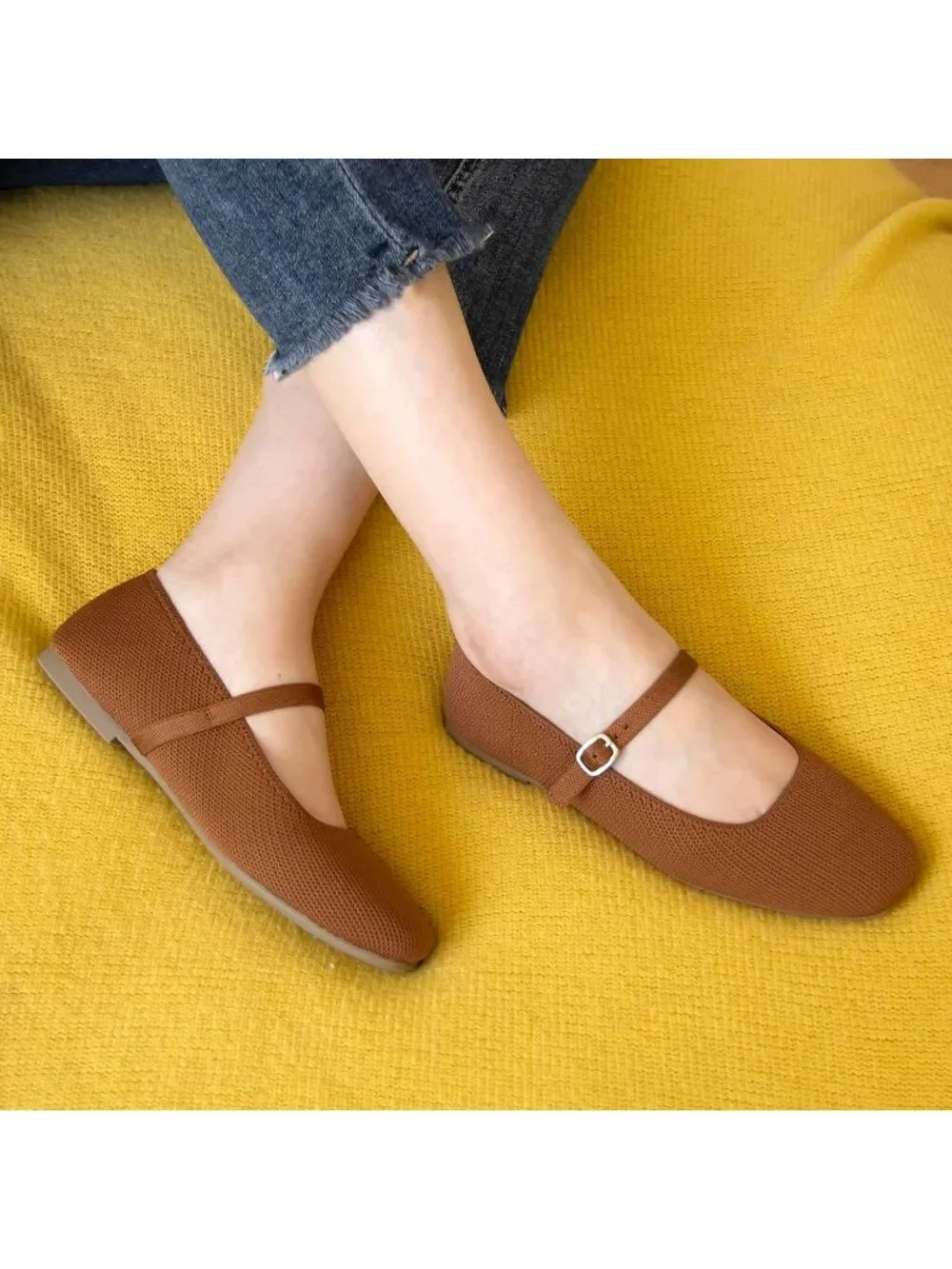 Women's Brown Comfortable Ballet Flats with Ankle Strap Mary Jane Flats Shoes_2